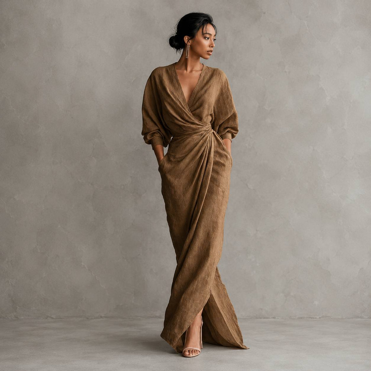 Women's Ruched Wrap Maxi Dress
