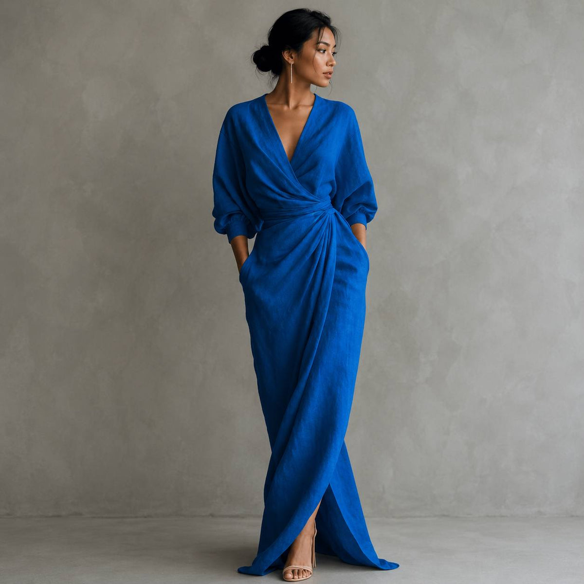 Women's Ruched Wrap Maxi Dress