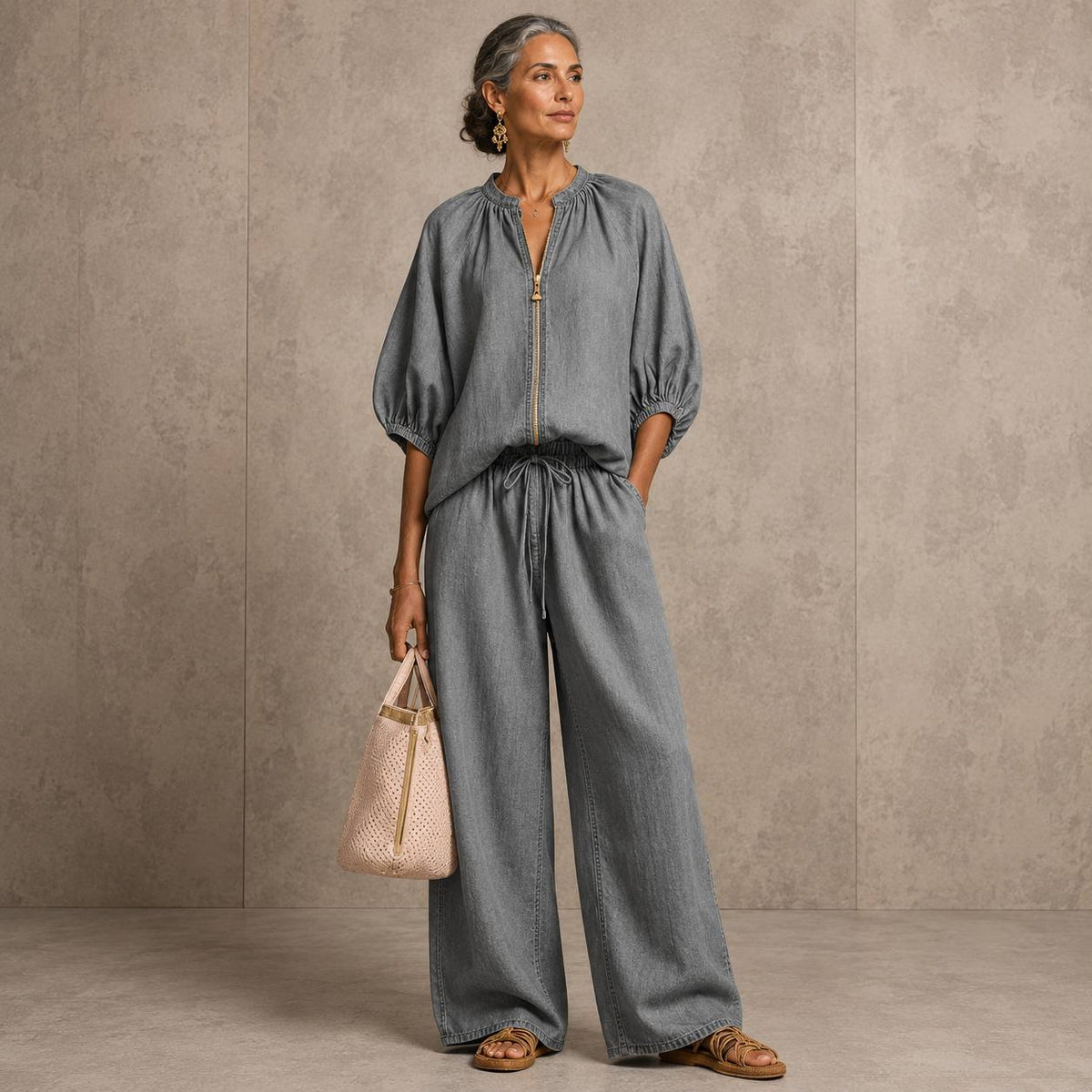 Women's Zip Front Long Sleeve Set