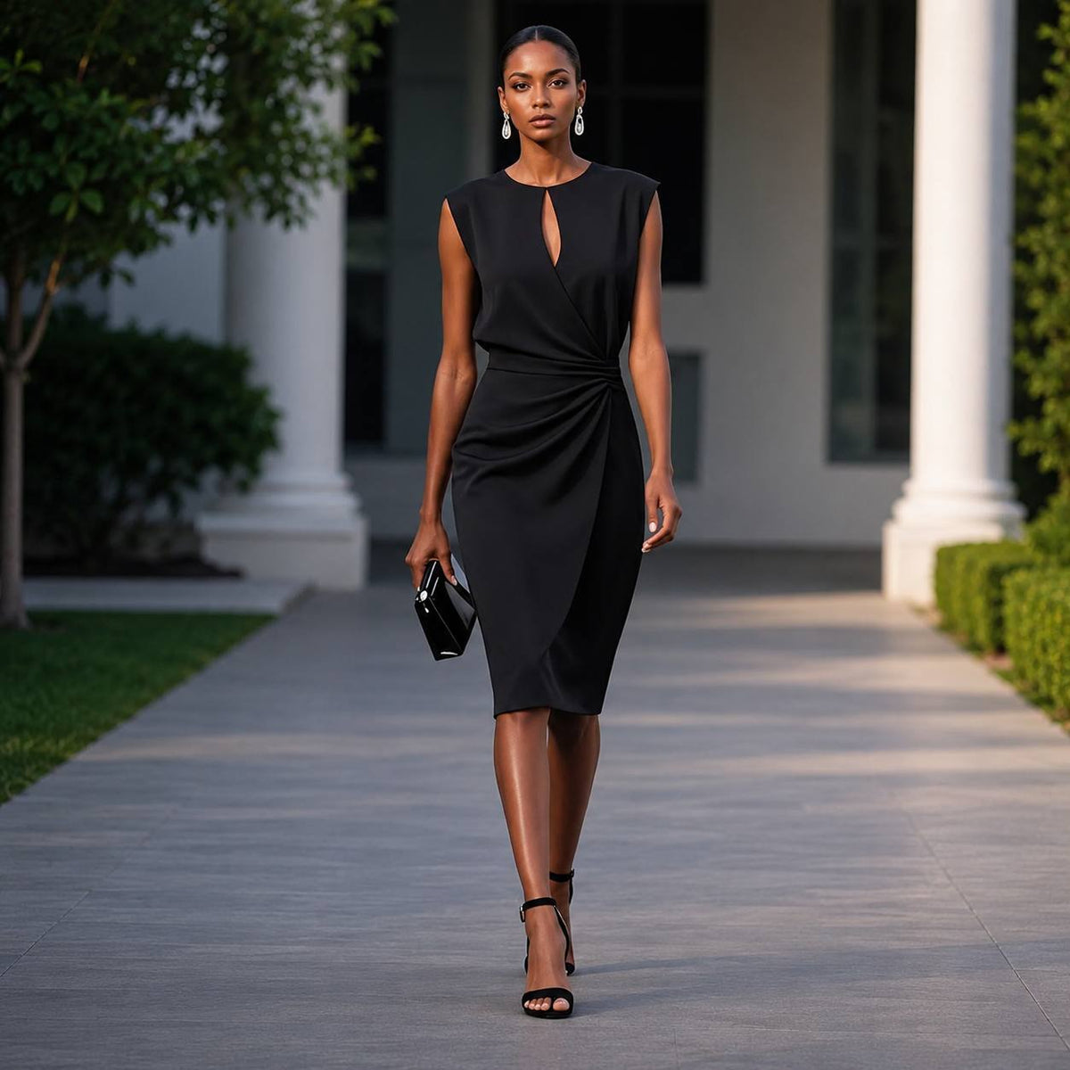 Women's Ruched Sleeveless Midi Dress