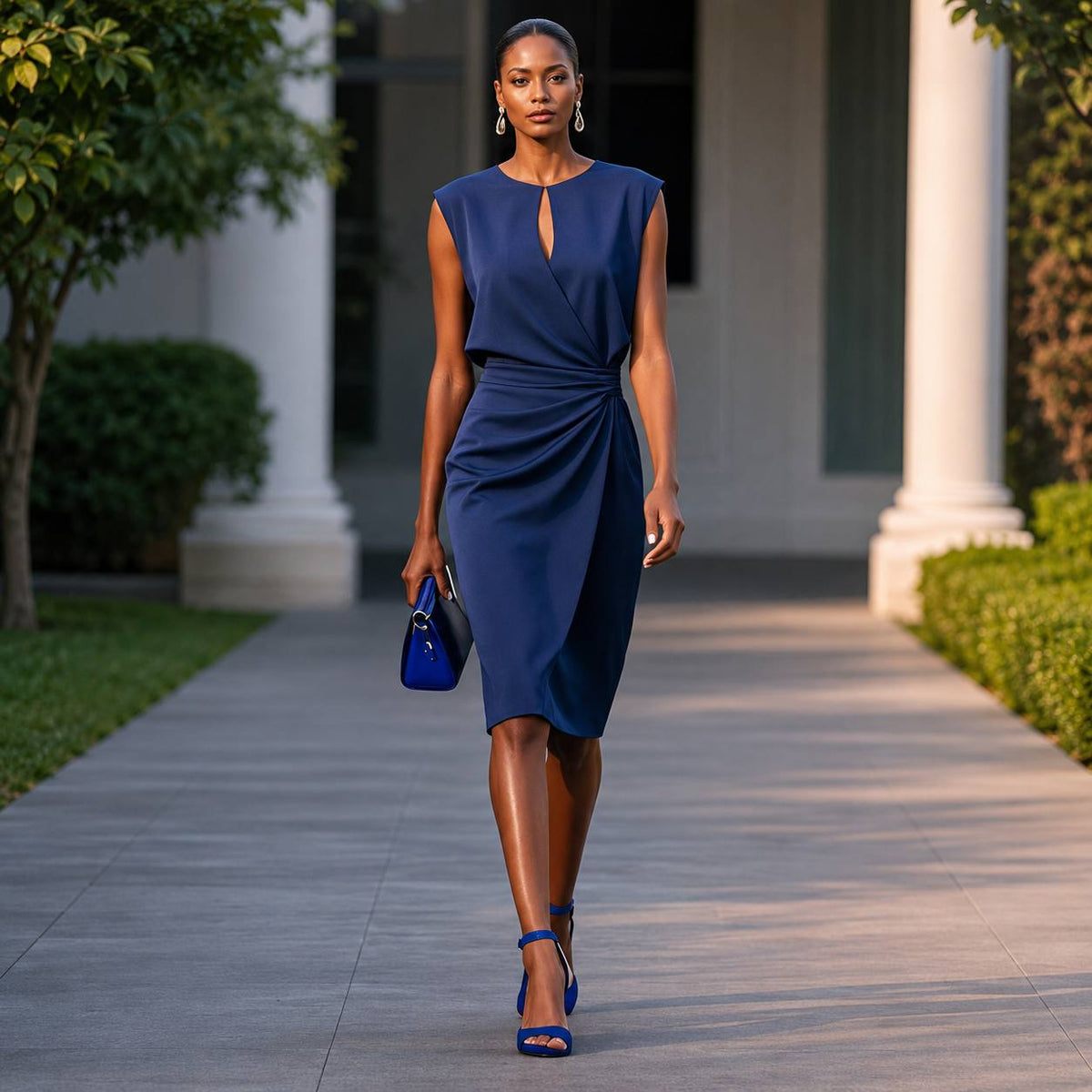 Women's Ruched Sleeveless Midi Dress