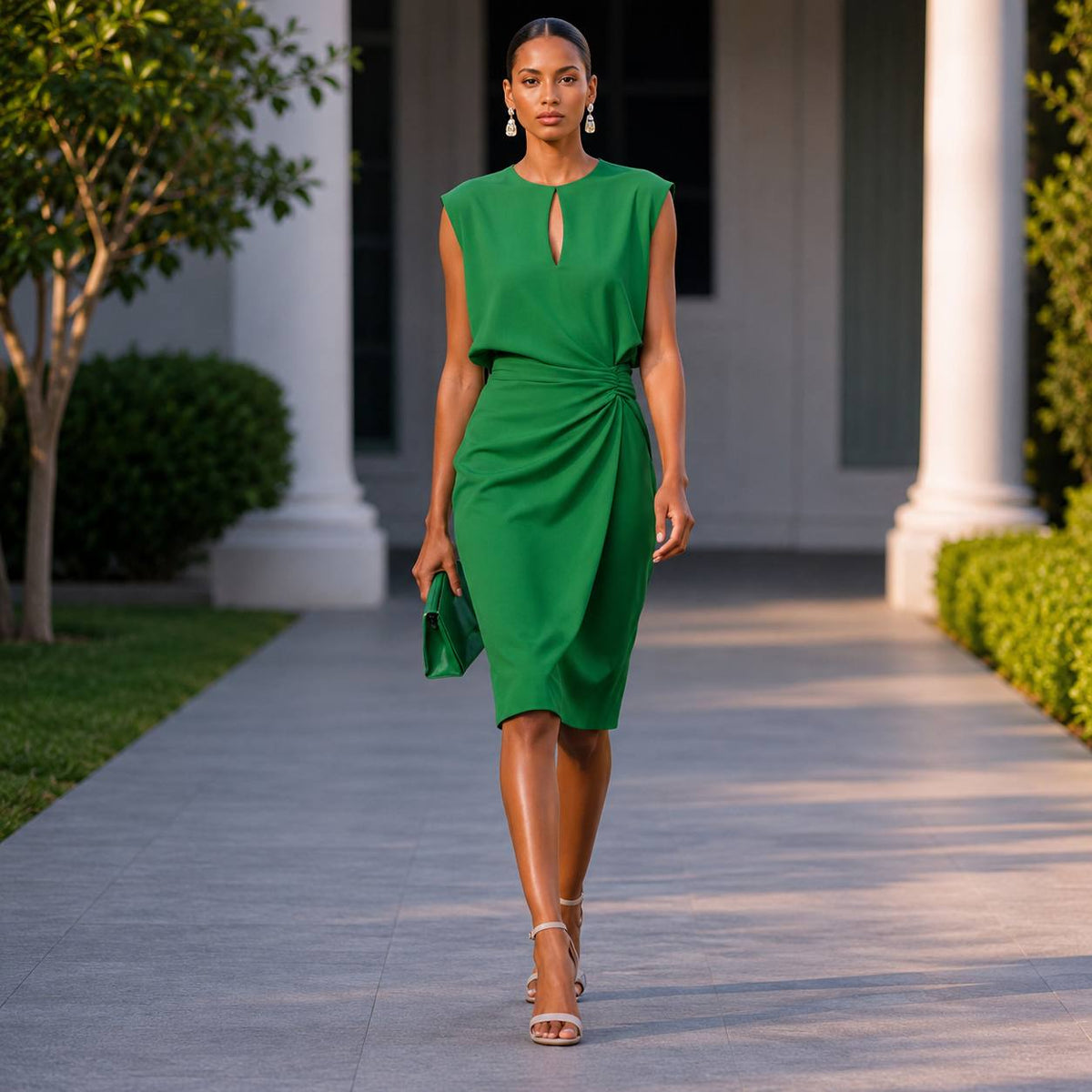 Women's Ruched Sleeveless Midi Dress