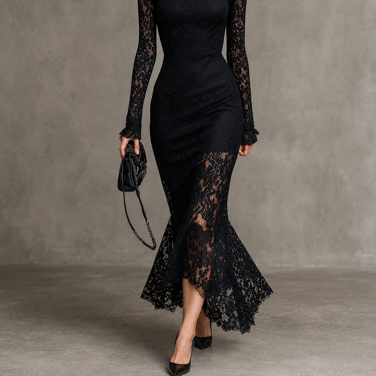 Women's High Neck Lace Mermaid Dress