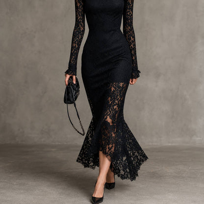 Women's High Neck Lace Mermaid Dress