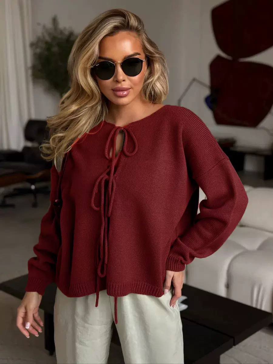 Women's Bow Tie Front Knit Sweater