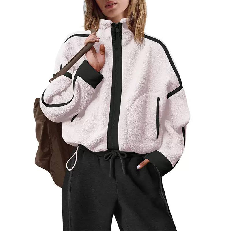 Women's Contrast Trim Teddy Fleece Jacket