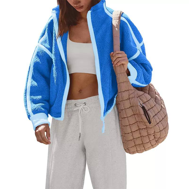 Women's Contrast Trim Teddy Fleece Jacket