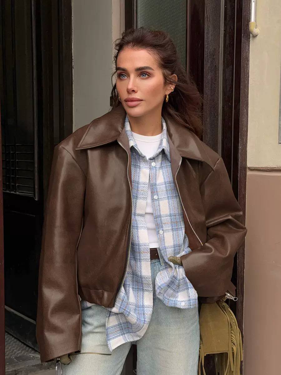 Women's Faux Leather Zip Up Jacket