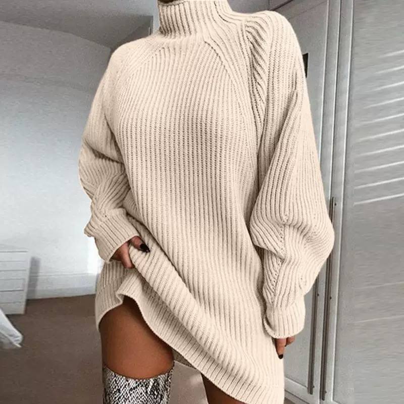 Women's Oversized Cable Knit Turtleneck Sweater Dress