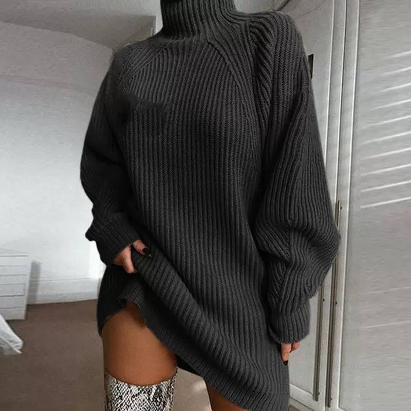 Women's Oversized Cable Knit Turtleneck Sweater Dress