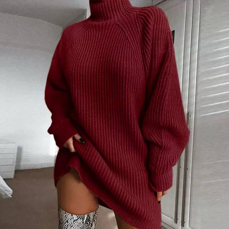 Women's Oversized Cable Knit Turtleneck Sweater Dress