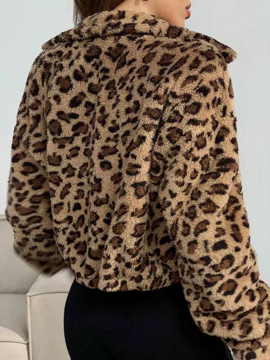 Women's Leopard Print Teddy Fleece Jacket