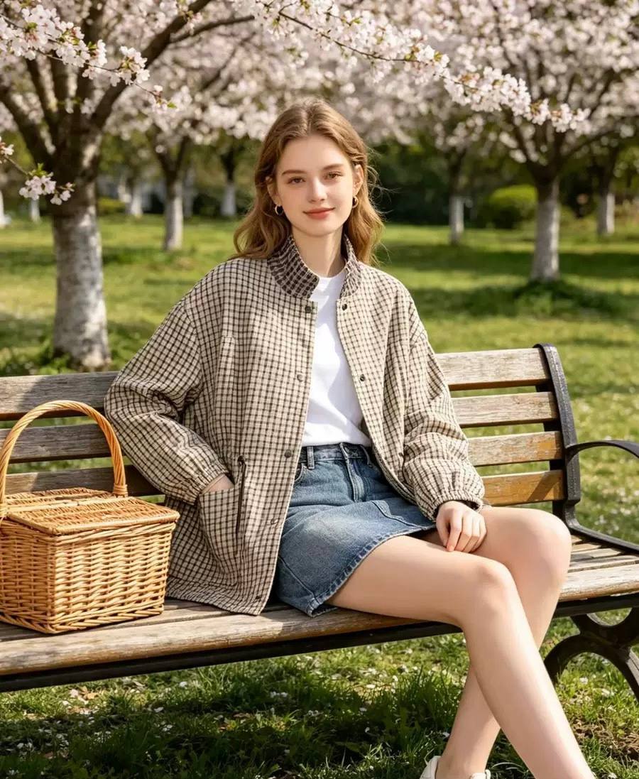 Women's Checked Drawstring Utility Jacket
