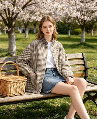 Women's Checked Drawstring Utility Jacket