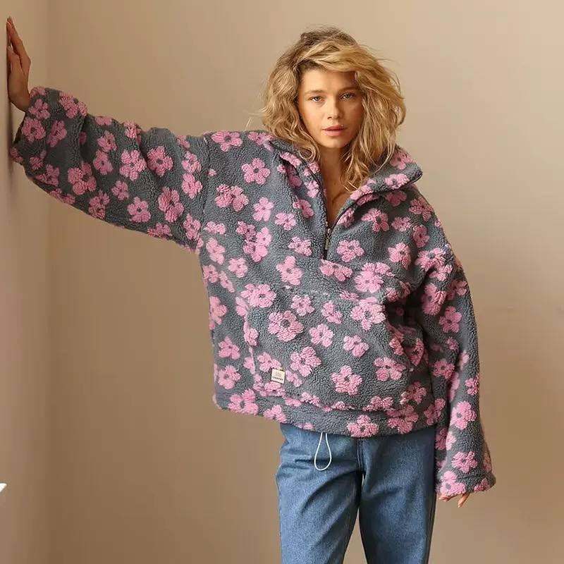 Women's Floral Sherpa Quarter Zip Pullover