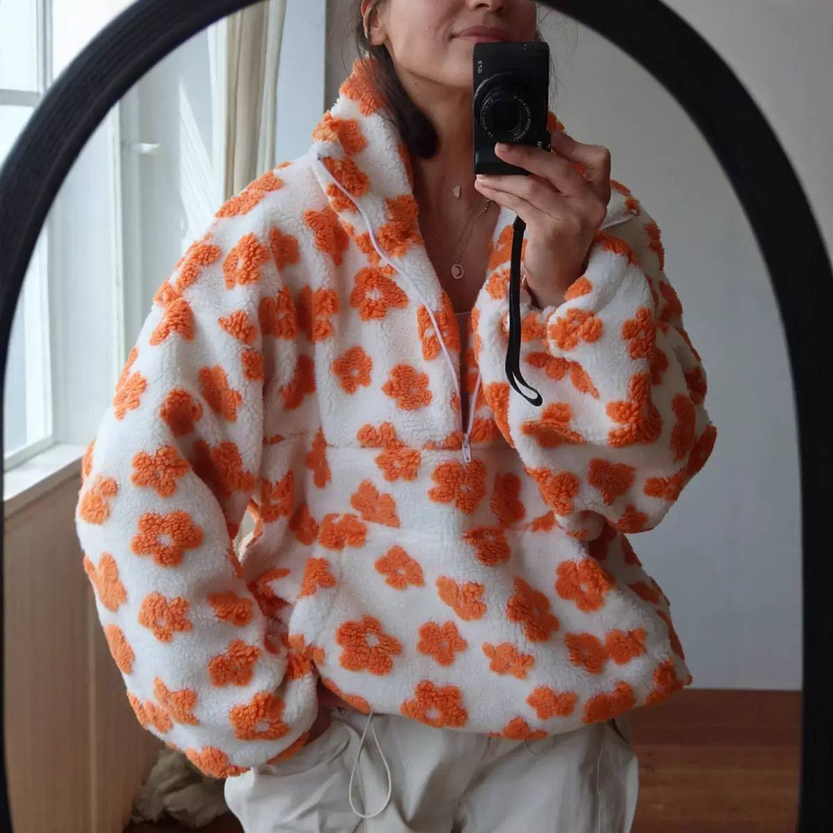Women's Floral Sherpa Quarter Zip Pullover