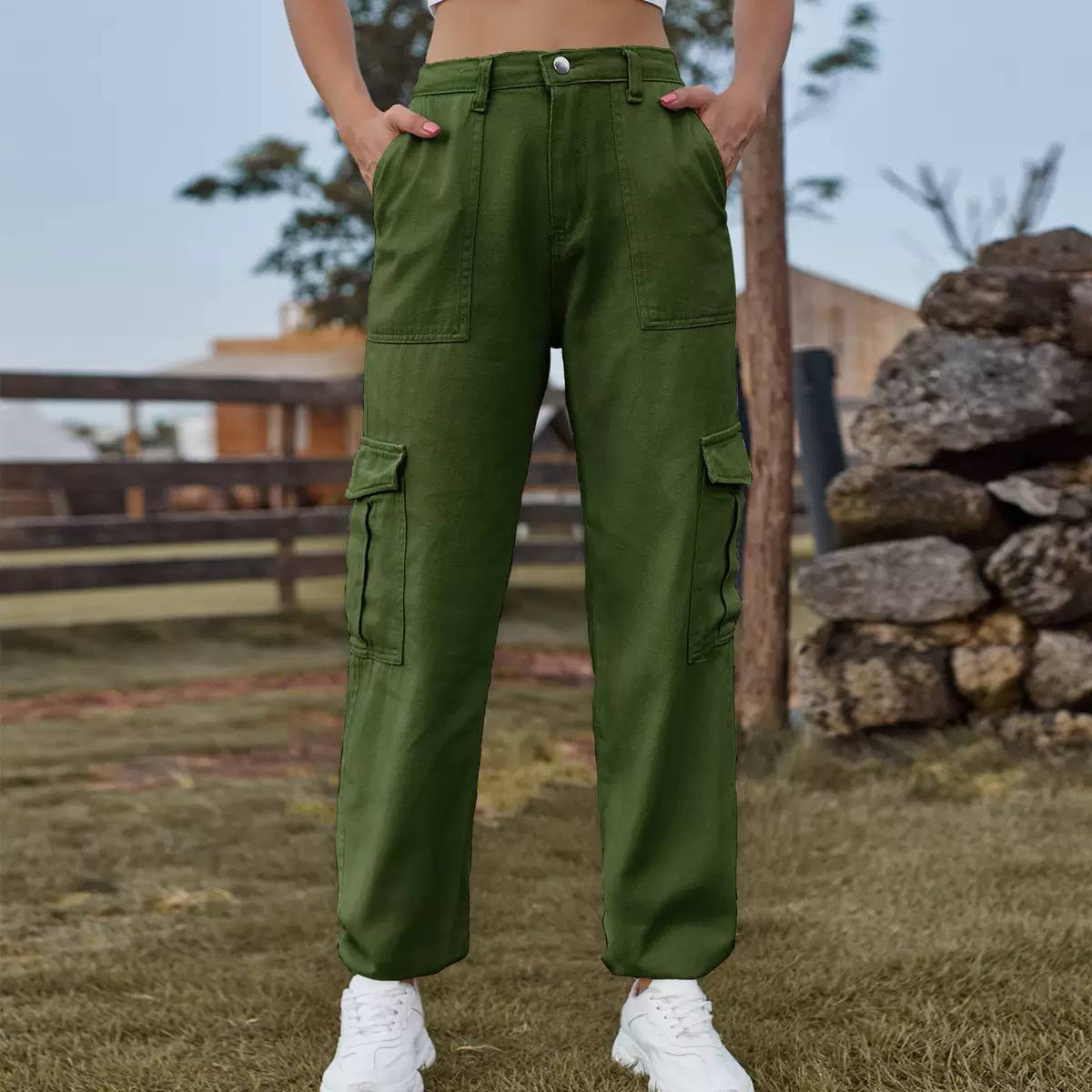 Women's High Waisted Cargo Jeans