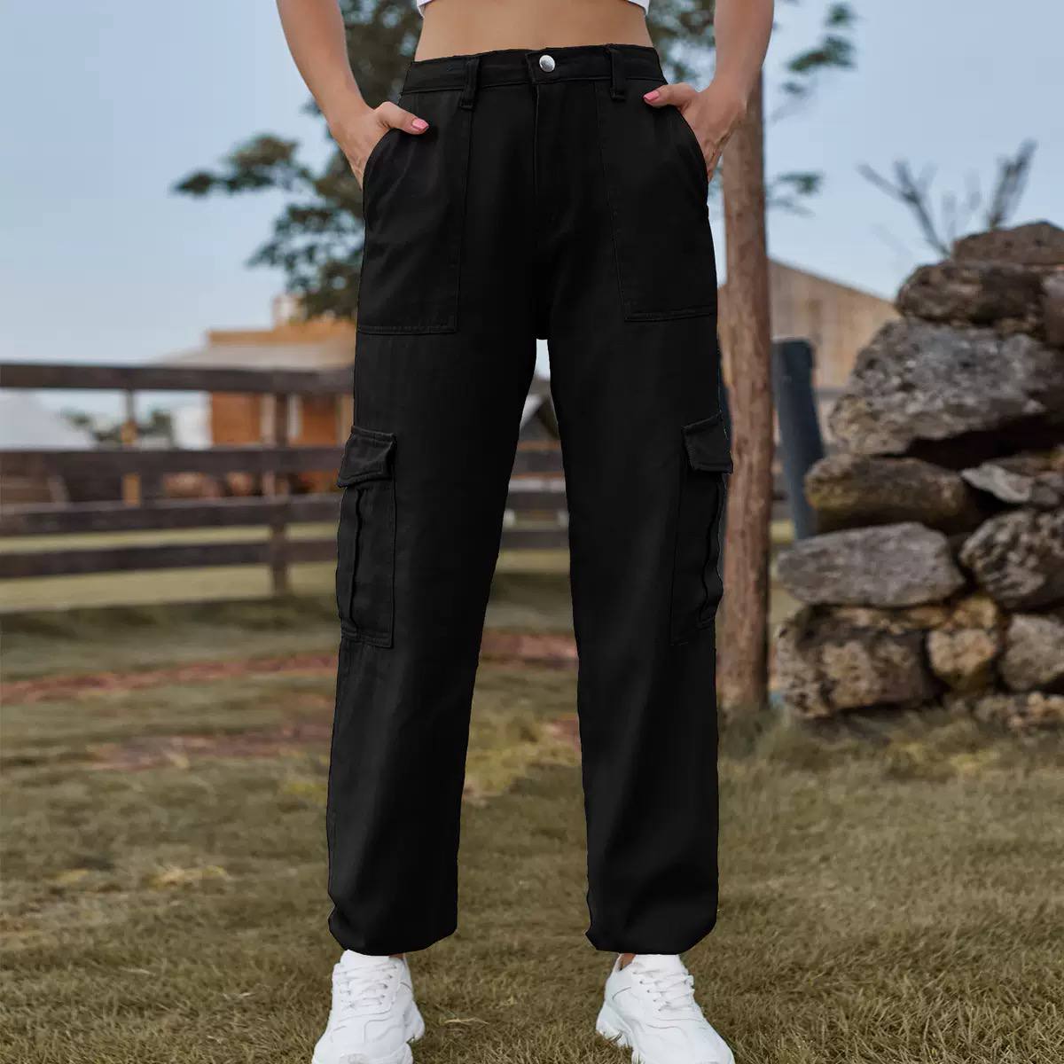 Women's High Waisted Cargo Jeans