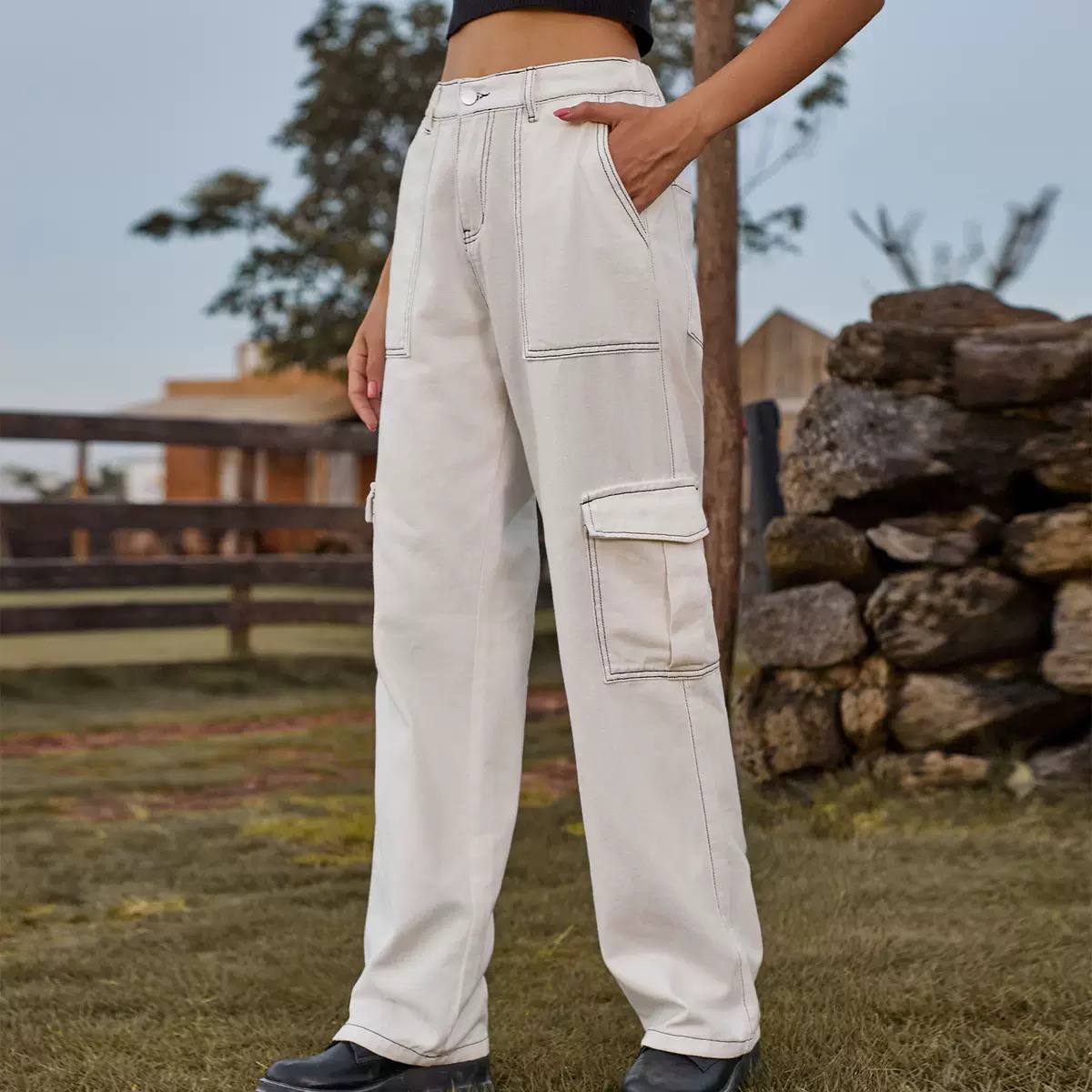 Women's High Waisted Cargo Jeans