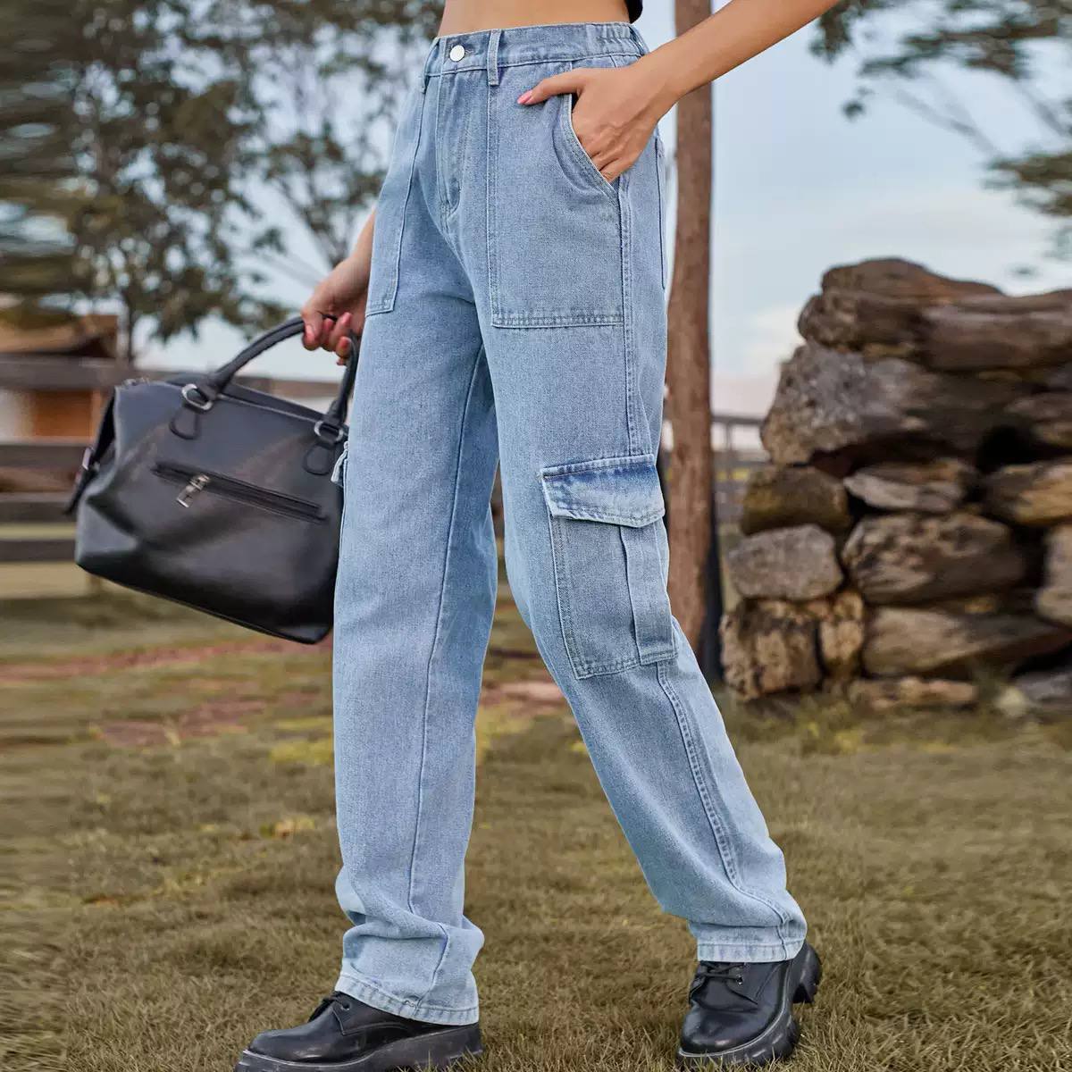 Women's High Waisted Cargo Jeans