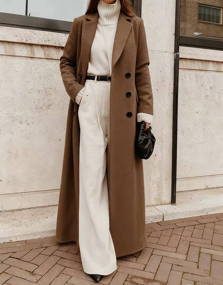 Women's Double Breasted Long Wool Coat