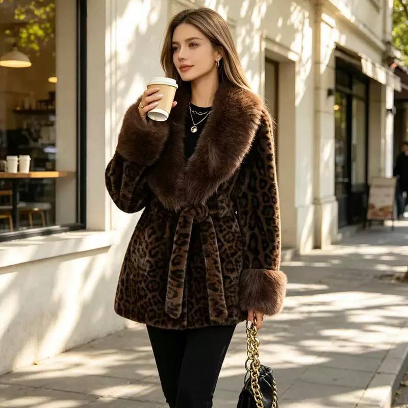 Women's Leopard Faux Fur Belted Coat