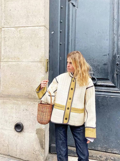 Quilted Jacket – Contrast Trim Jacket with High Neck