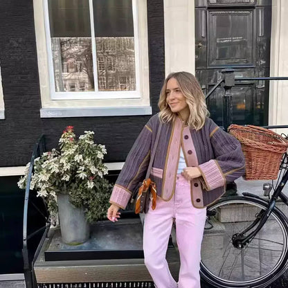Quilted Jacket – Contrast Trim Jacket with High Neck