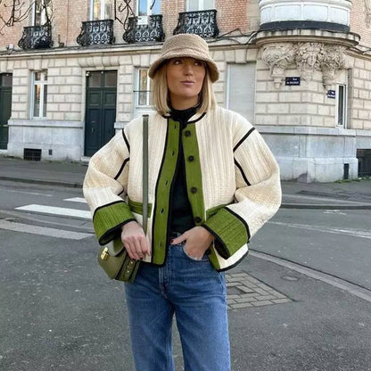 Quilted Jacket – Contrast Trim Jacket with High Neck