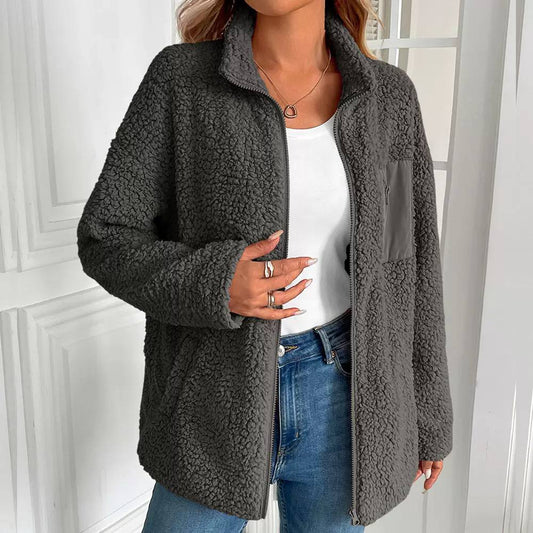 Teddy Fleece Jacket – Zip-Up Sherpa Jacket with High Neck and Front Pockets