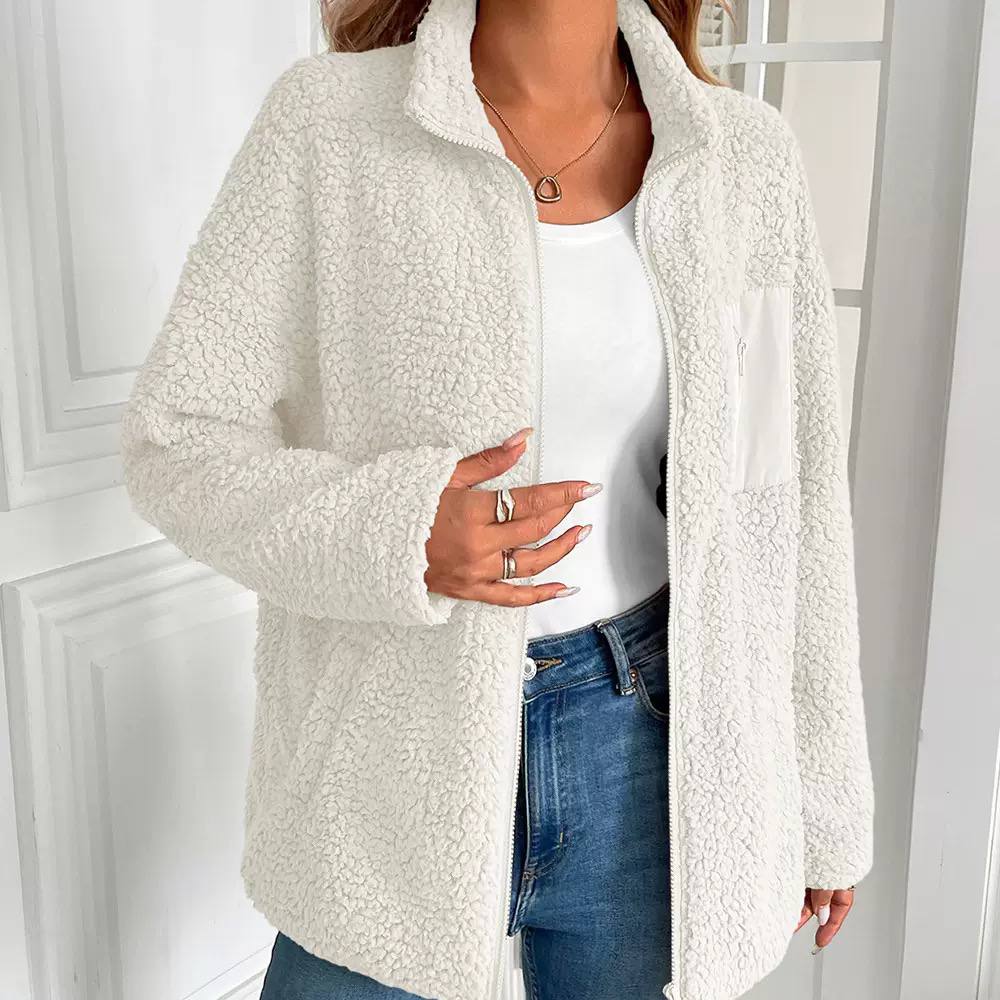 Teddy Fleece Jacket – Zip-Up Sherpa Jacket with High Neck and Front Pockets