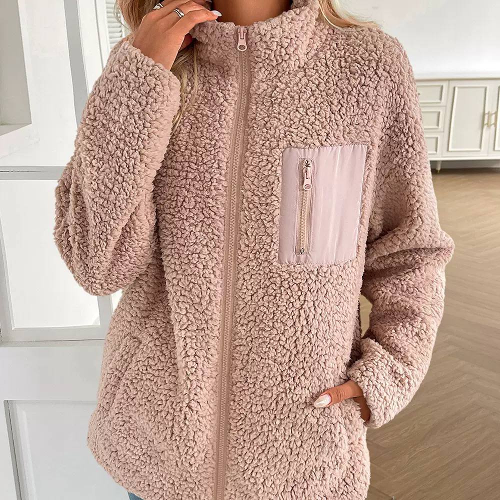 Teddy Fleece Jacket – Zip-Up Sherpa Jacket with High Neck and Front Pockets