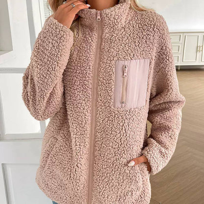 Teddy Fleece Jacket – Zip-Up Sherpa Jacket with High Neck and Front Pockets