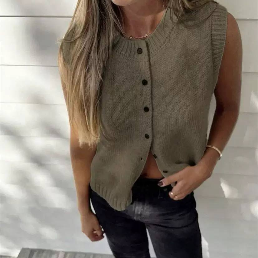 Knit Vest – Button-Front Sleeveless Sweater Vest with Ribbed Trim