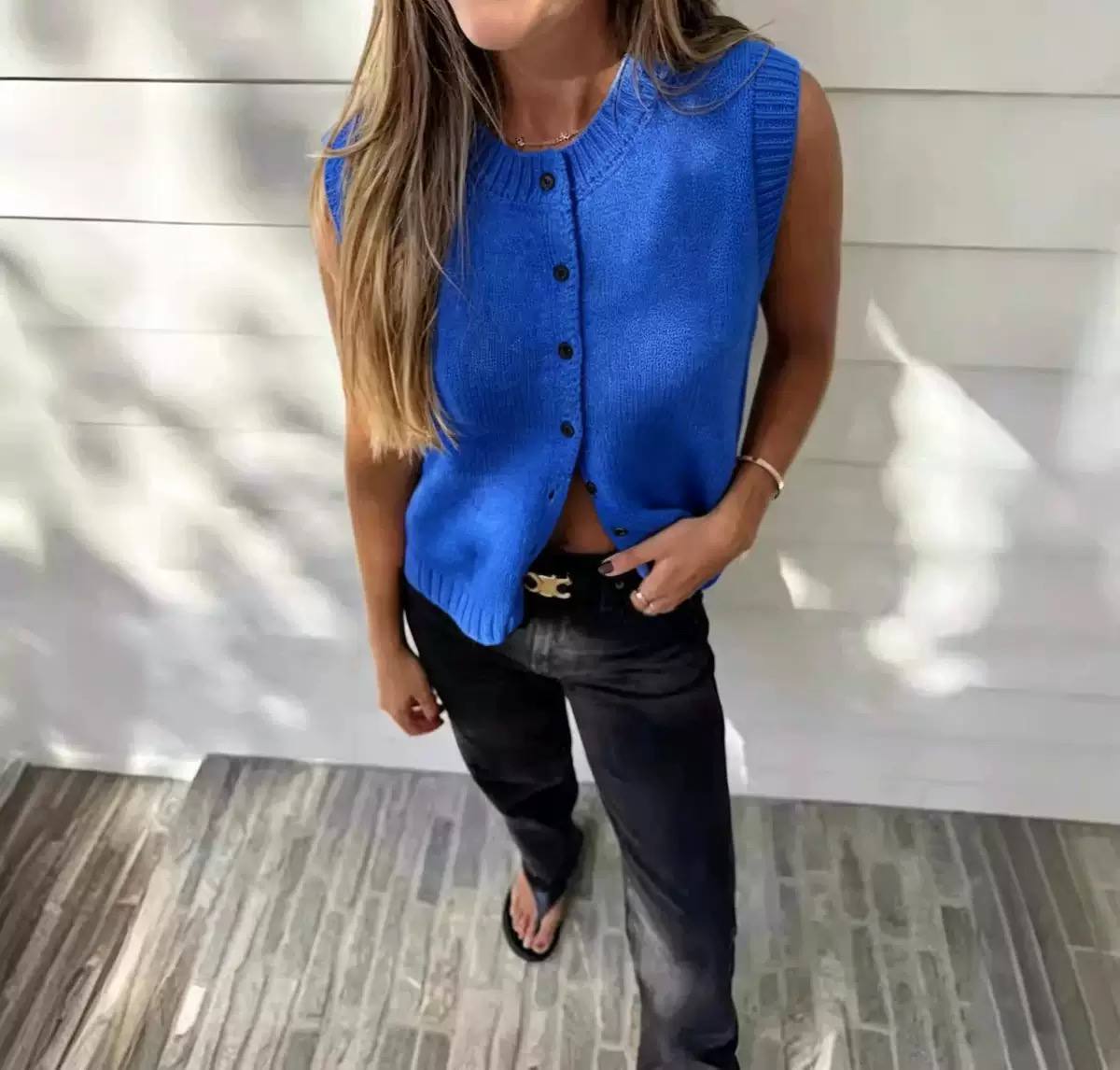 Knit Vest – Button-Front Sleeveless Sweater Vest with Ribbed Trim