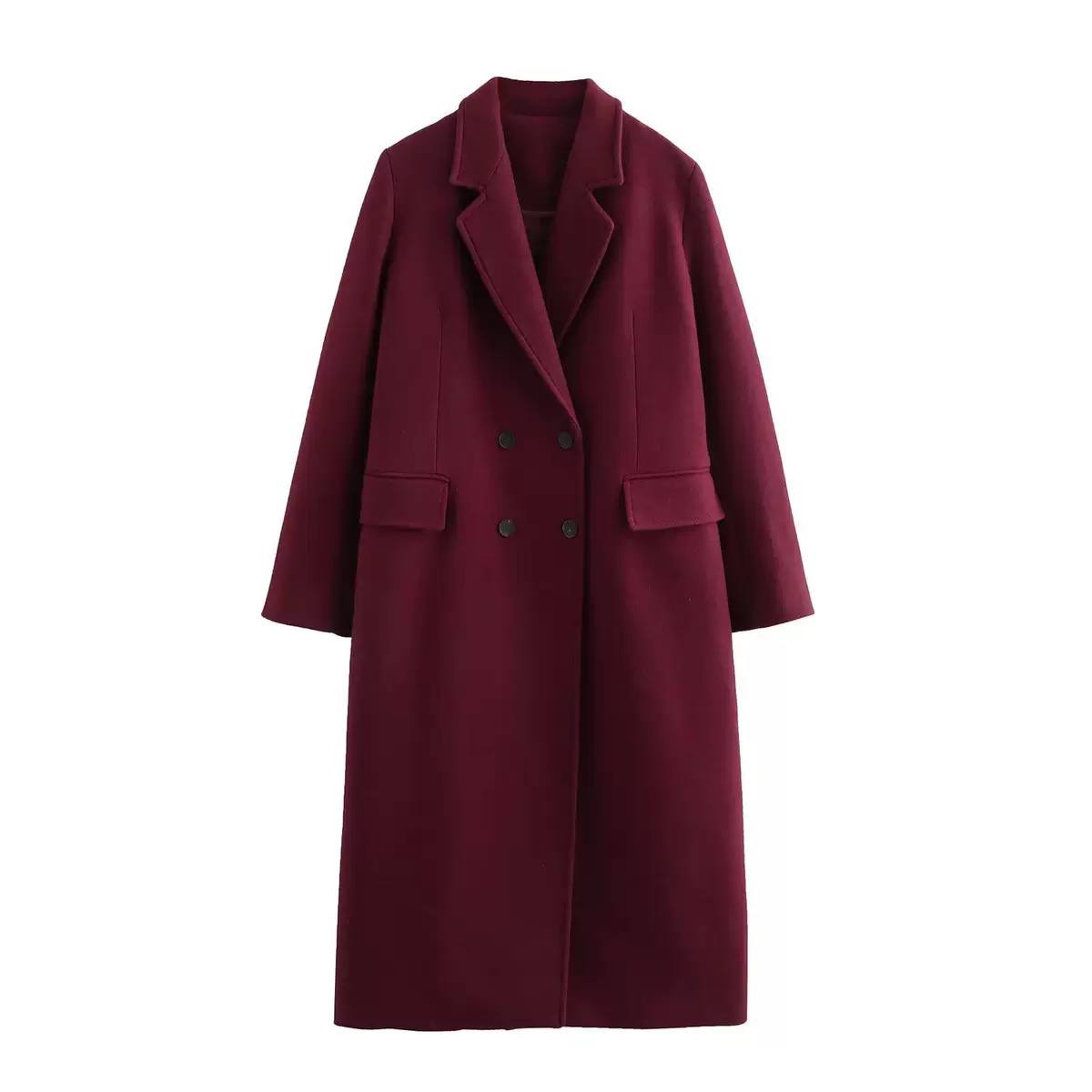 Double-Breasted Long Coat – Overcoat with Front Pockets