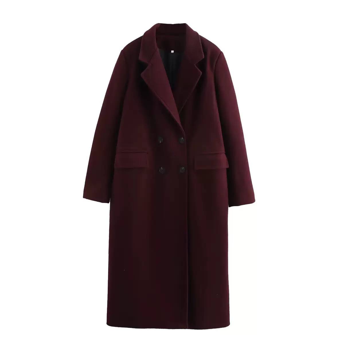 Double-Breasted Long Coat – Overcoat with Front Pockets