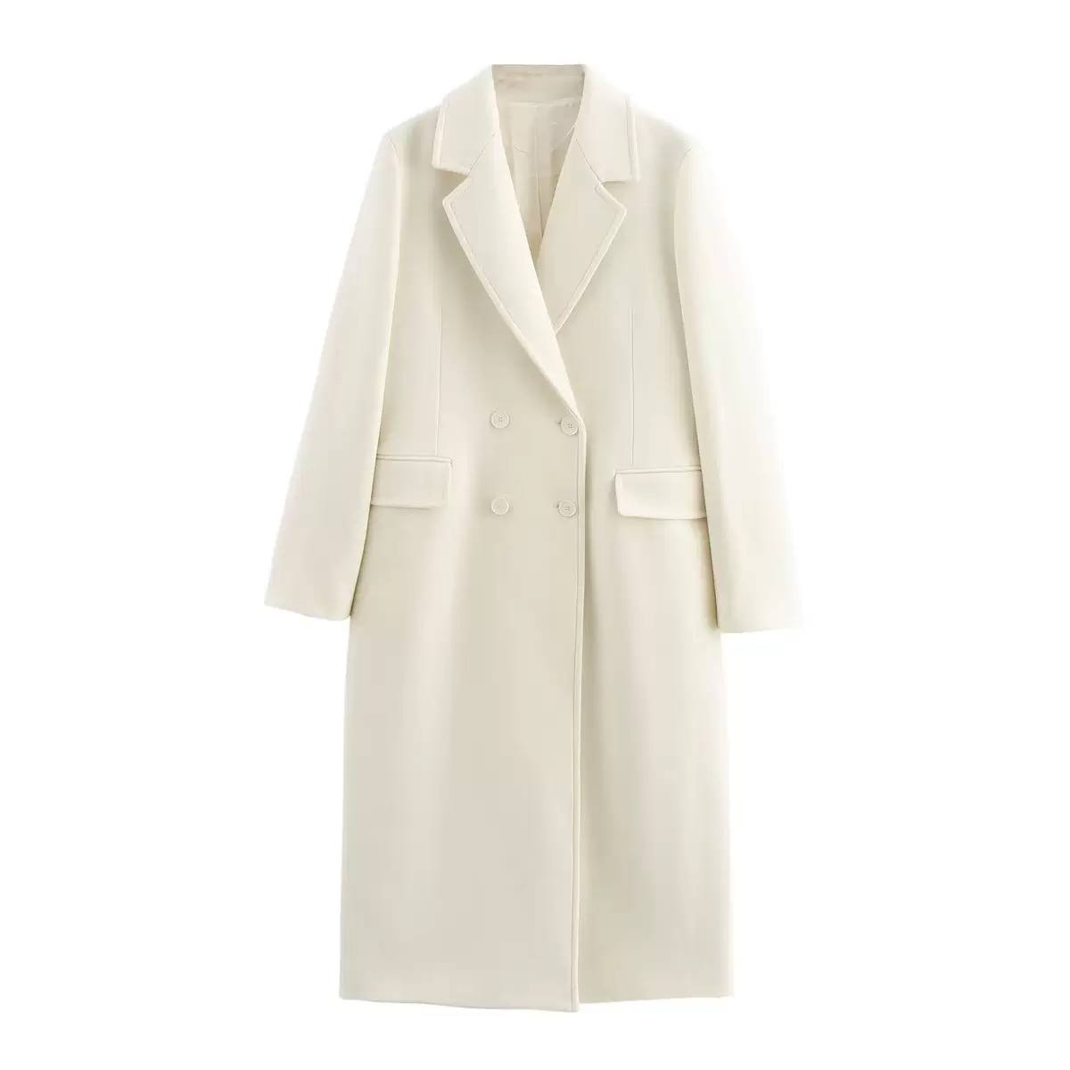 Double-Breasted Long Coat – Overcoat with Front Pockets