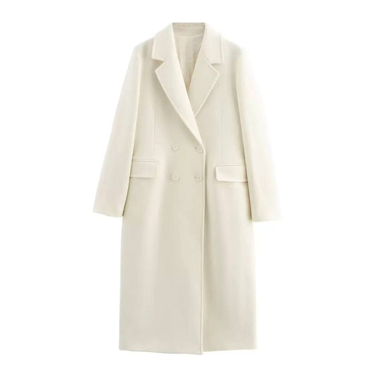 Double-Breasted Long Coat – Overcoat with Front Pockets