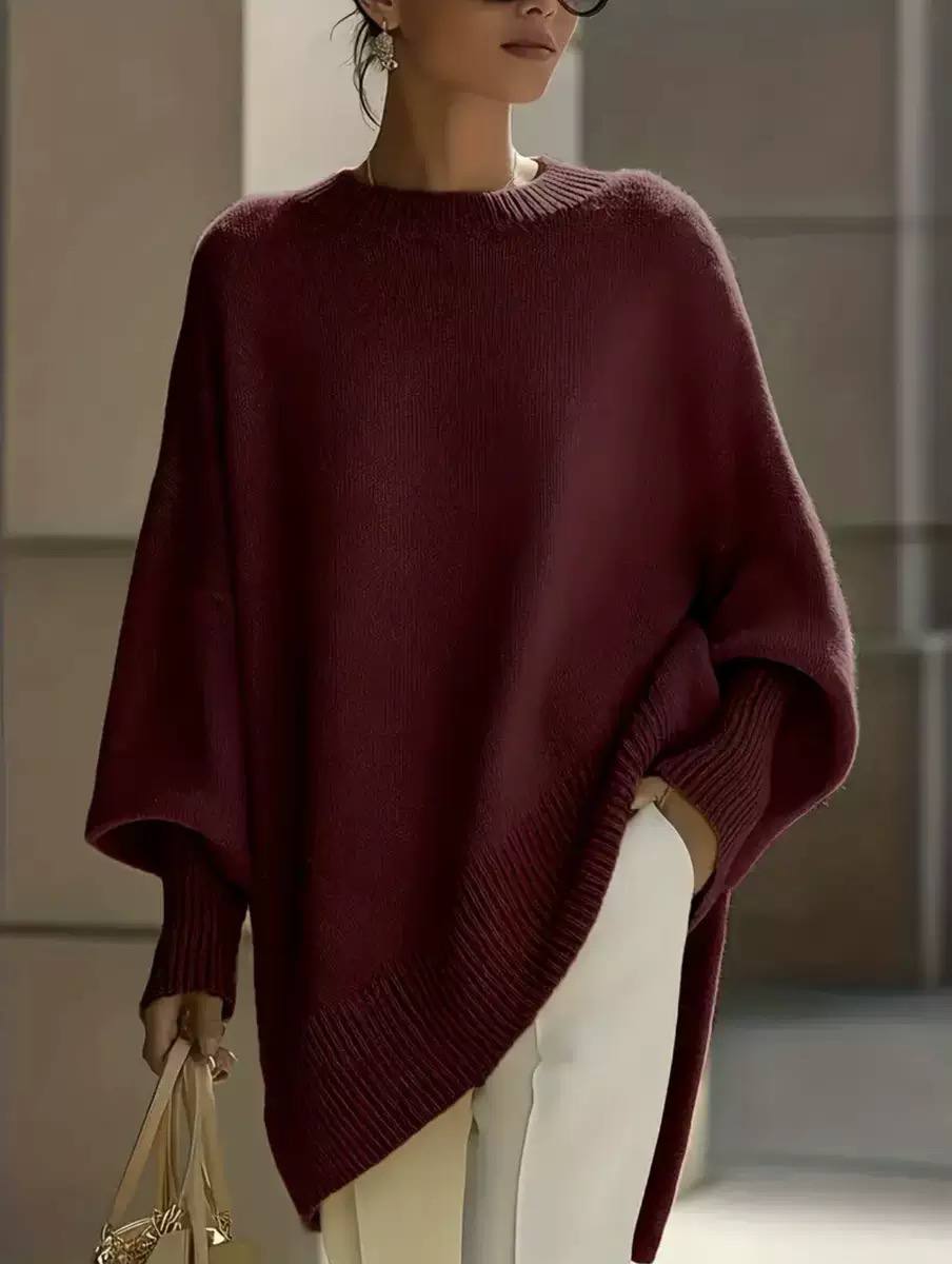 Oversized Crew Neck Knit Sweater – Relaxed Fit with Ribbed Cuffs