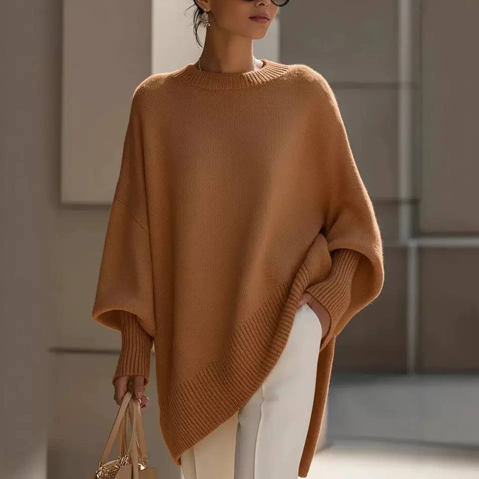 Oversized Crew Neck Knit Sweater – Relaxed Fit with Ribbed Cuffs