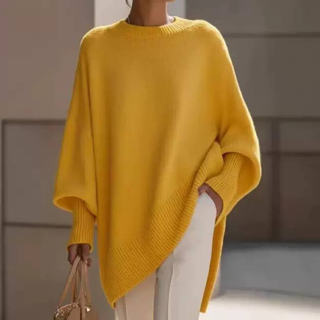Oversized Crew Neck Knit Sweater – Relaxed Fit with Ribbed Cuffs