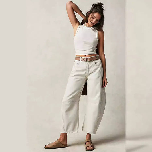 High-Waisted Wide-Leg Jeans – Relaxed Fit with Panelled Details