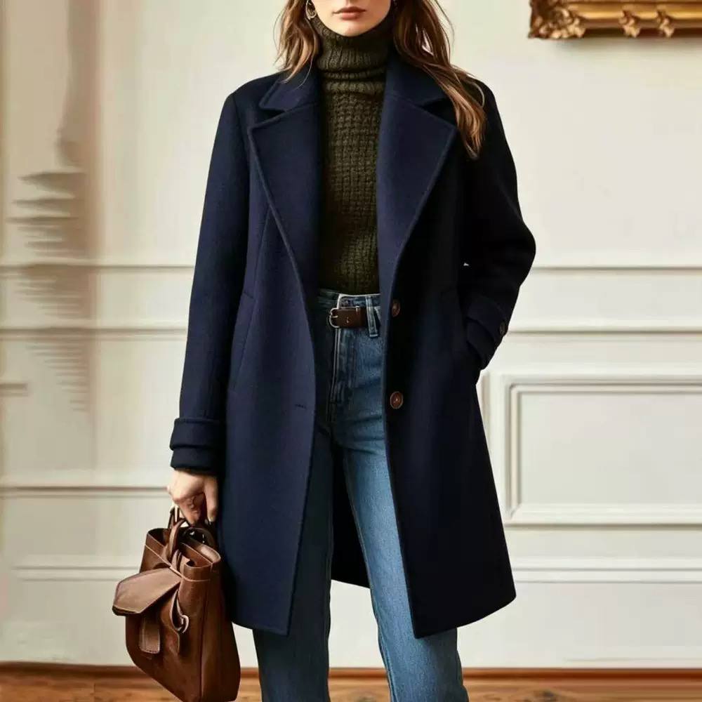 Longline Double-Breasted Wool Coat – Classic Tailored Fit