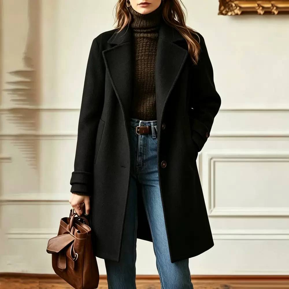 Longline Double-Breasted Wool Coat – Classic Tailored Fit