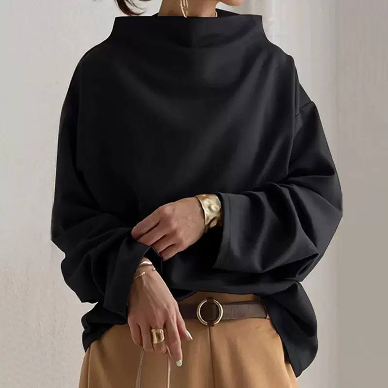 High Neck Blouse – Relaxed Fit with Long Sleeves