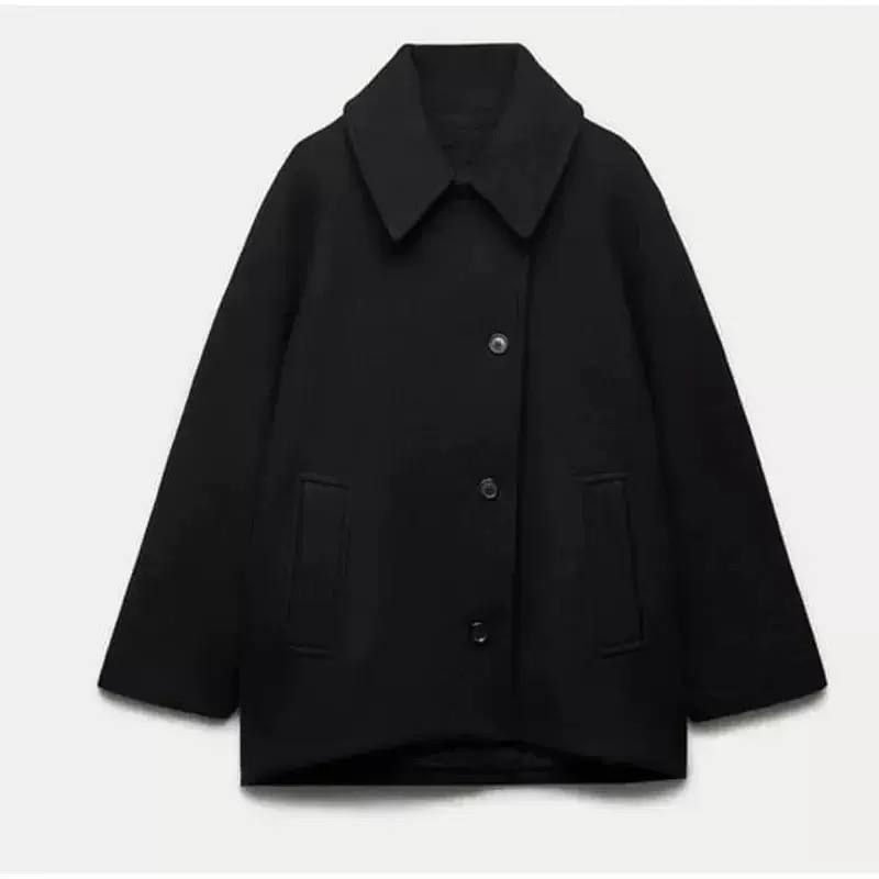 Casual Button-Up Jacket – Relaxed Fit with Turn-Down Collar & Front Pockets