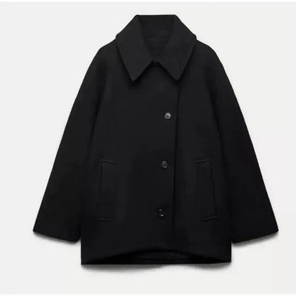 Casual Button-Up Jacket – Relaxed Fit with Turn-Down Collar & Front Pockets