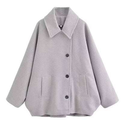 Casual Button-Up Jacket – Relaxed Fit with Turn-Down Collar & Front Pockets