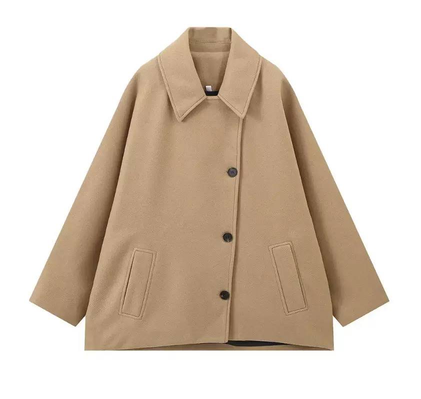 Casual Button-Up Jacket – Relaxed Fit with Turn-Down Collar & Front Pockets